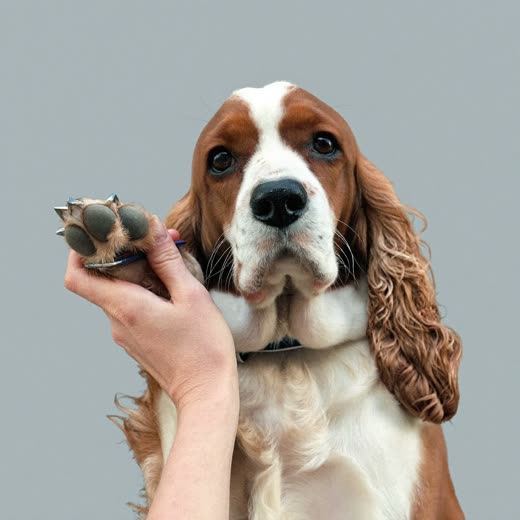 A dog having its nails clipped
