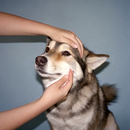 A dog having its ears checked